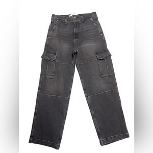 Hollister Men Jeans 28X30 Black Denim Cargo Baggy Grunge Y2K